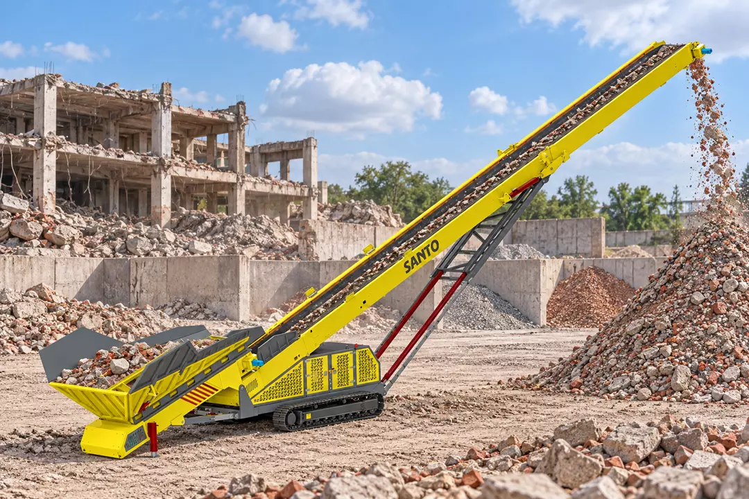 Mobile stacking conveyor for construction and demolition waste