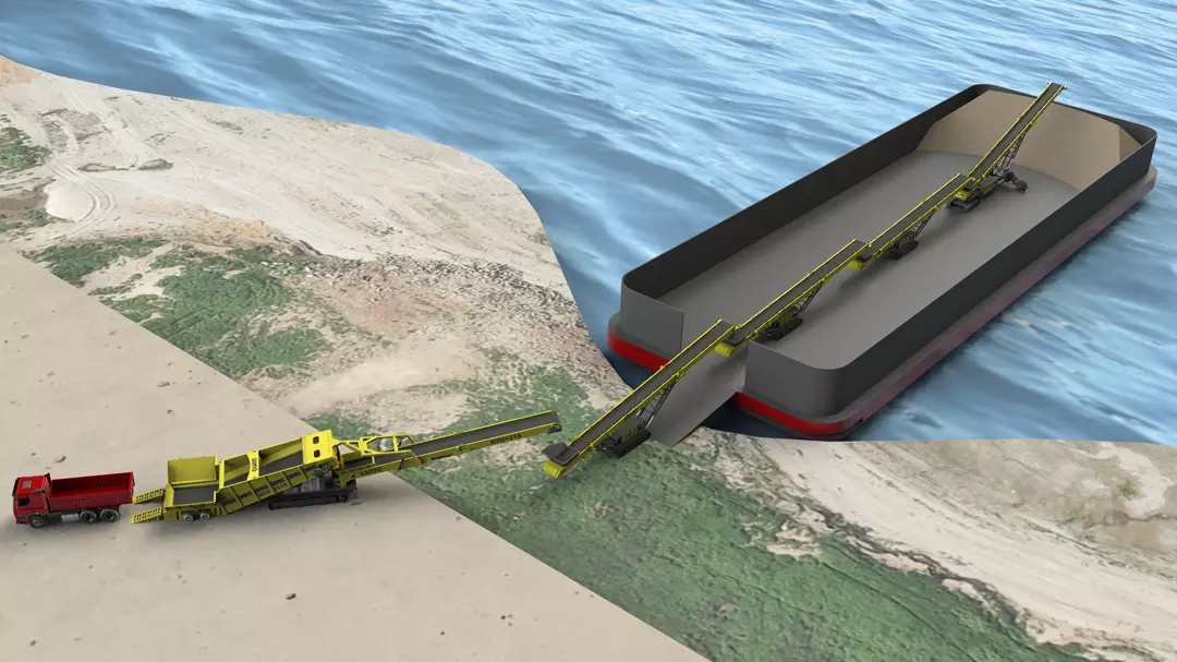 Radial truck unloader type ship loading conveyor system diagram